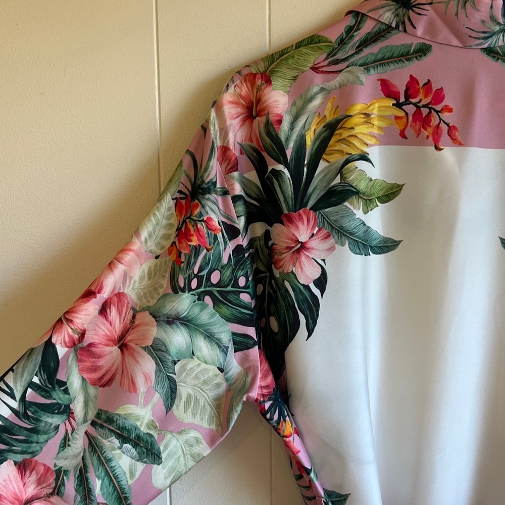 NWT Zara Pink and Green Tropical Resort wear Beach  Floral Shirt Dress Sz XL - Picture 16 of 16